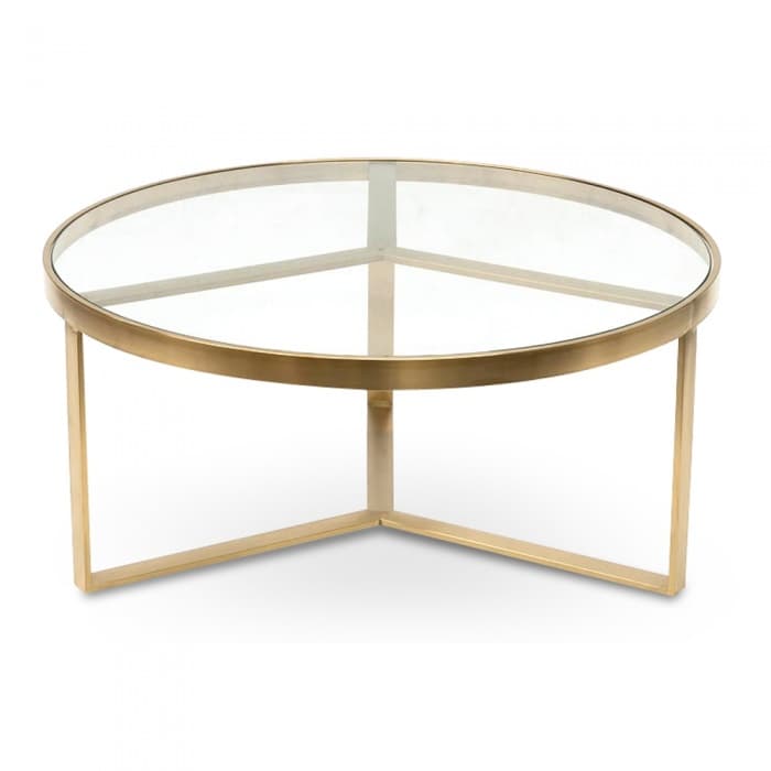 Marcelo 90cm Round Glass Coffee Table - Brushed Gold Base